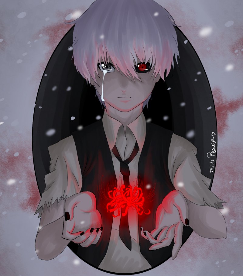 Канеки Кен арт беловолосый