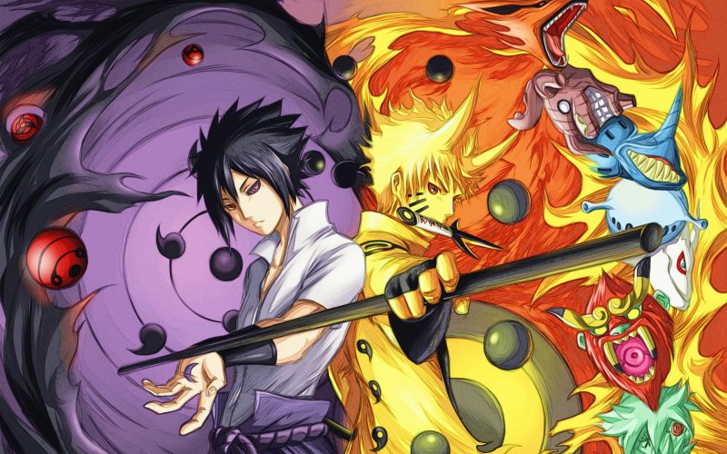 Наруто и Саске сила мудреца 6 путей