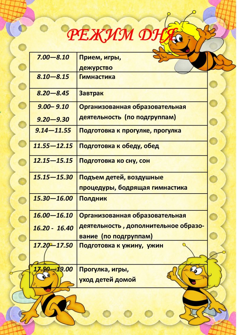 Режим дня группа пчелки