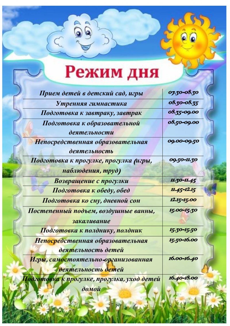 Распорядок занятий в детском саду