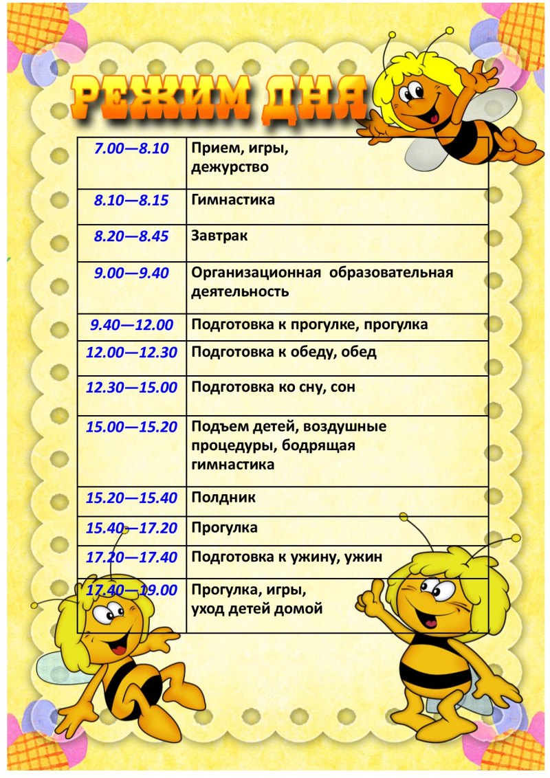 Режим дня детский сад Пчёлки