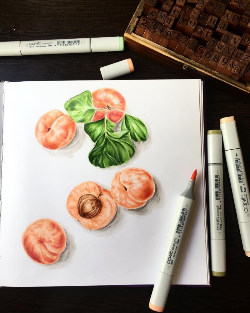 Рисование маркерами еда