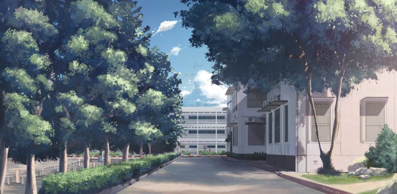 Внутренний двор школы аниме