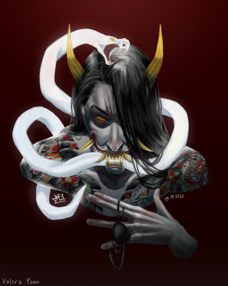 Аниме арт Якудзе с рогами