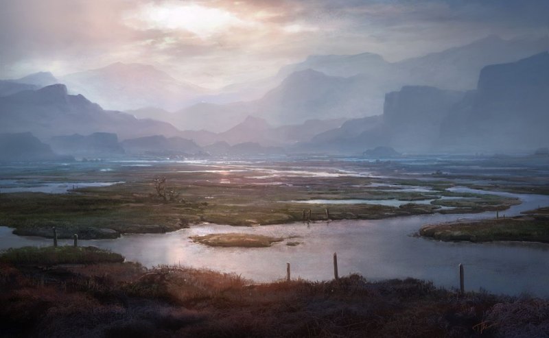 Фэнтези пейзаж с рекой