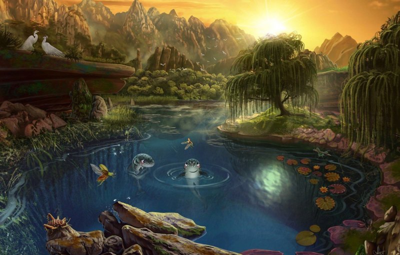 Фэнтези пейзаж озеро