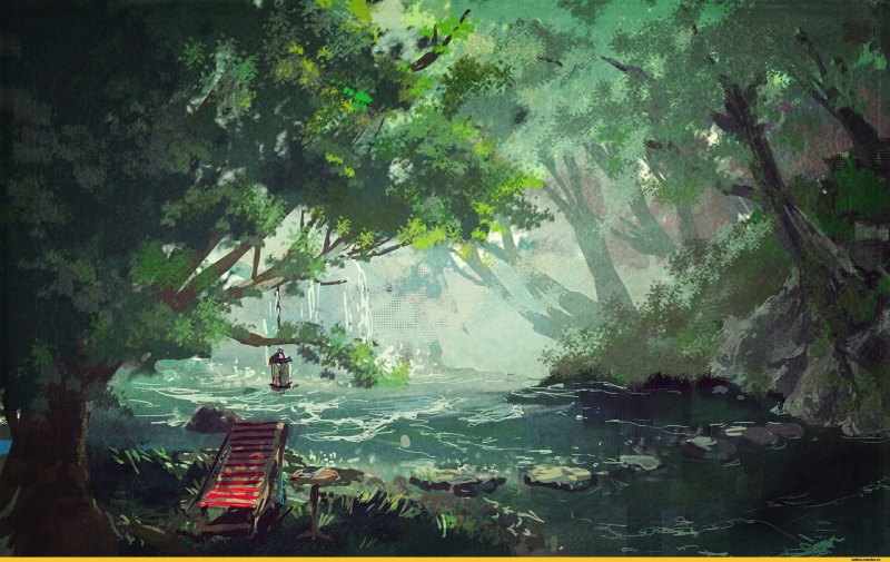 Озеро в лесу арт