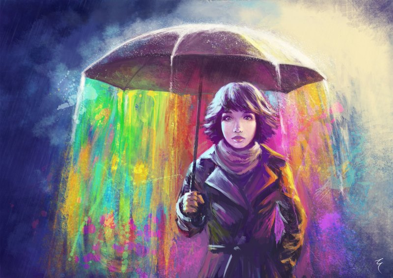 Персонаж под дождем