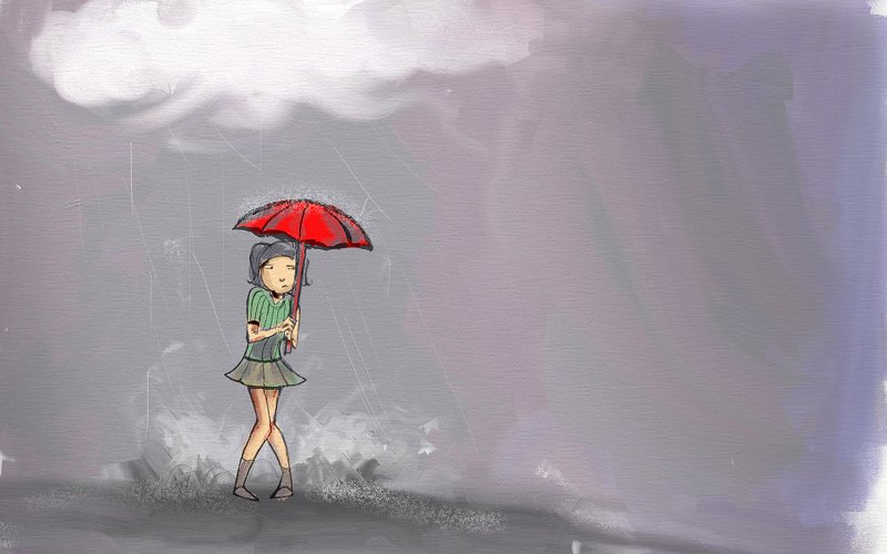 Девочка под дождем мультяшная