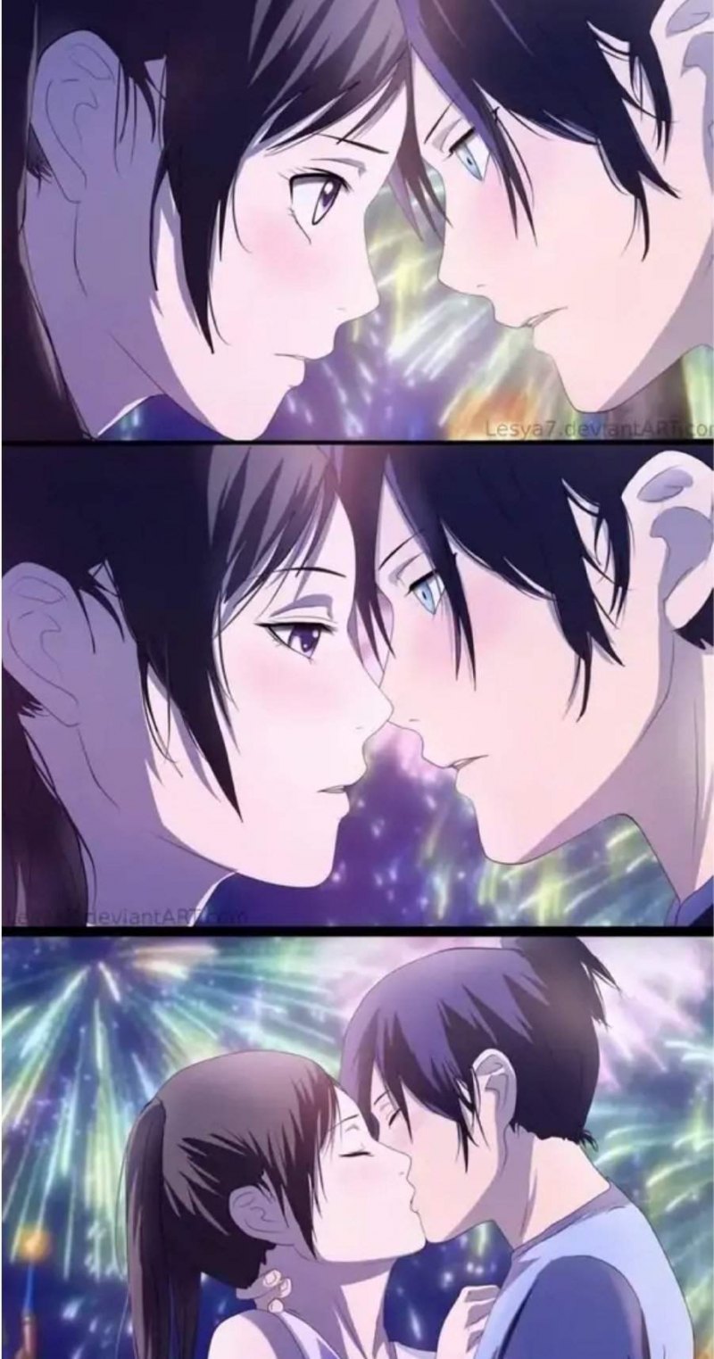 Ято и Хиёри поцелуй в аниме