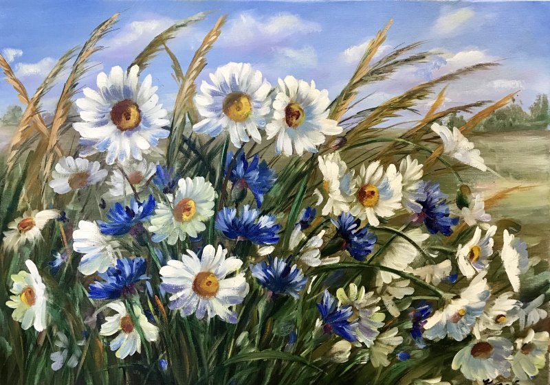 Ромашки маслом на холсте