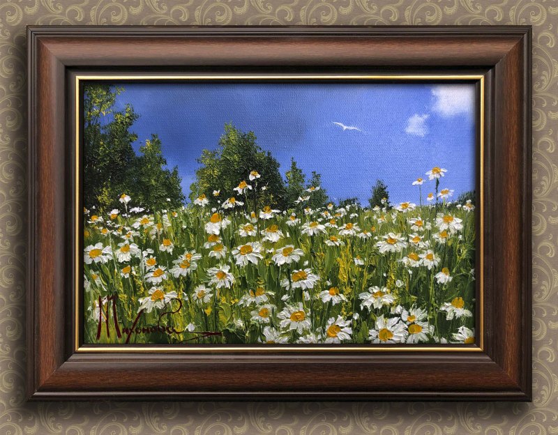 Вышивка поле с ромашками