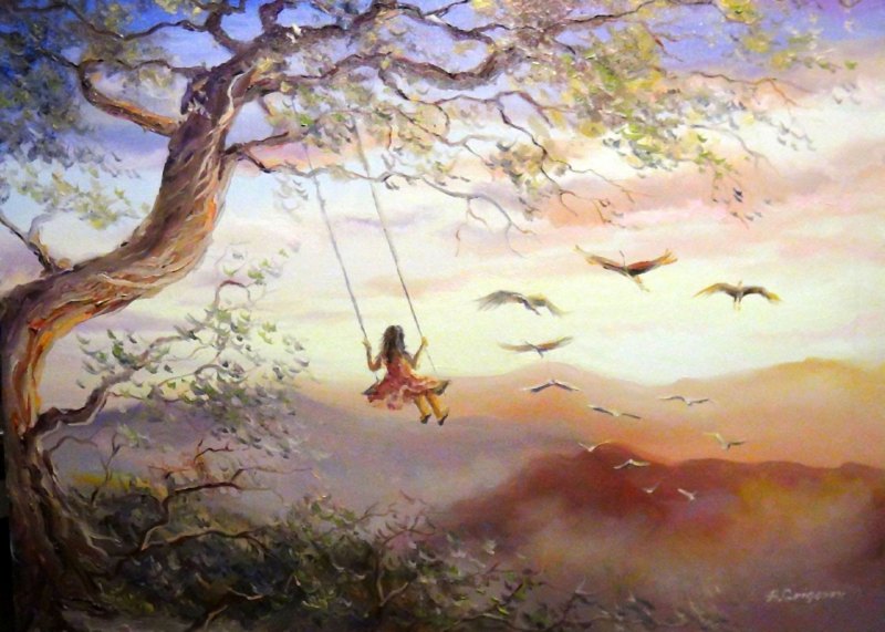 Пейзаж с качелями