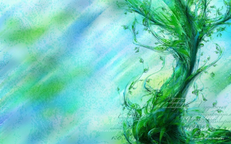 Акварель зеленый голубой