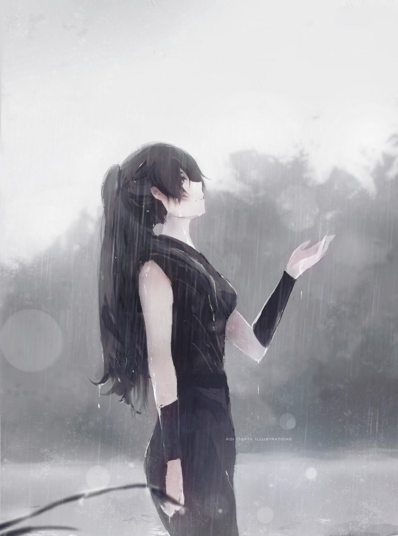 Аниме тян под дождем