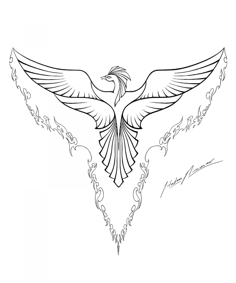 Тату птица Феникс трайбл