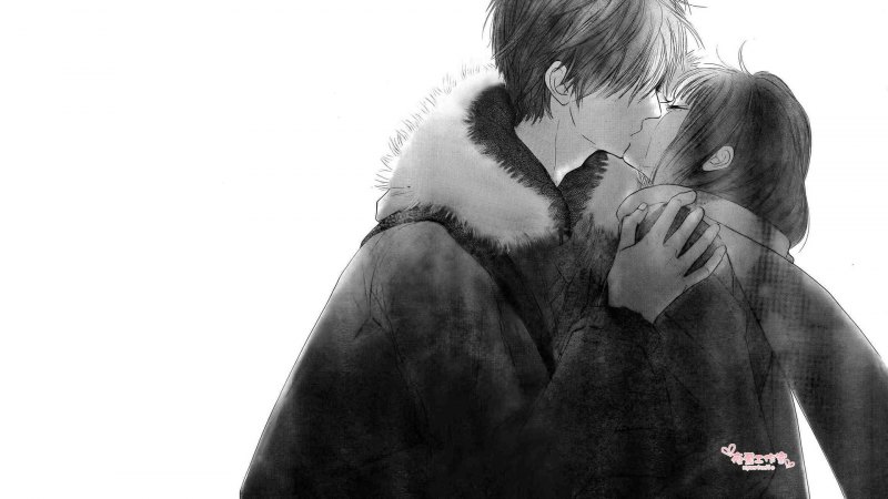 Аниме парень и девушка обнимаются