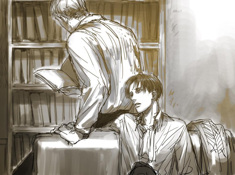 Эрвин и Леви в библиотеке