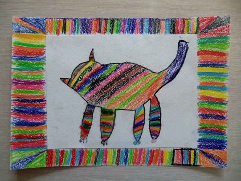 Кот восковыми мелками