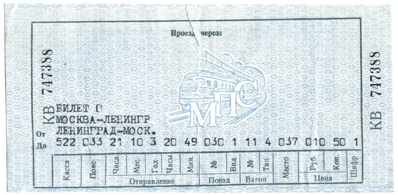 Бланк железнодорожного билета