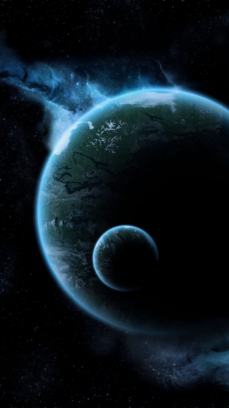 Черный космос с планетами