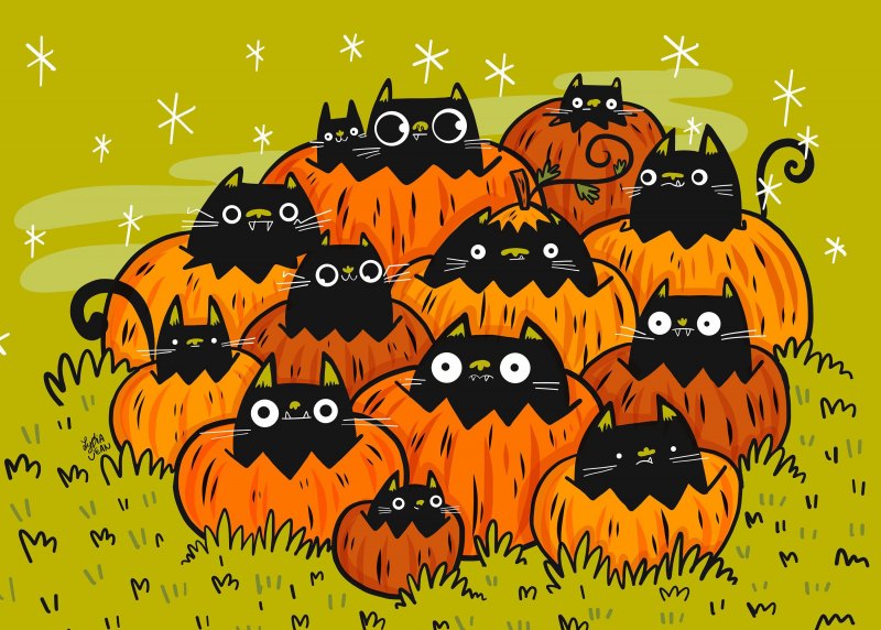 Наклейки котики на Хэллоуин