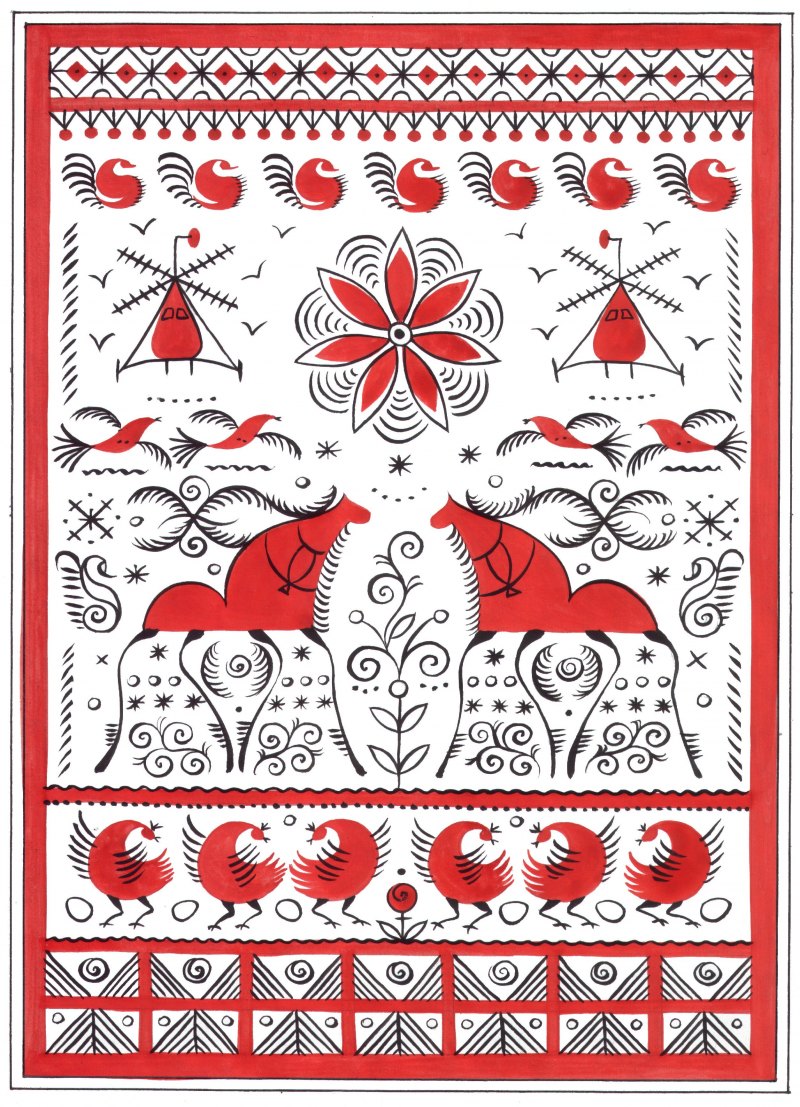 Паттерн русский народный Мезенская роспись