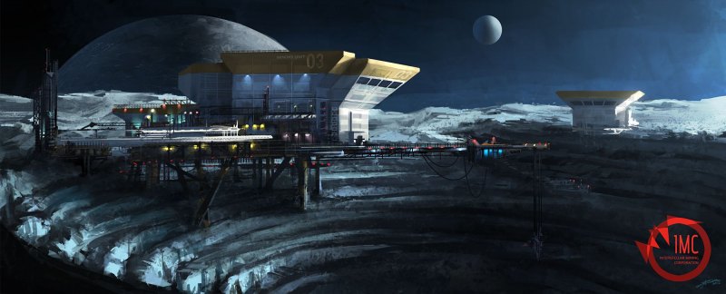 Станция на астероиде арт Sci Fi