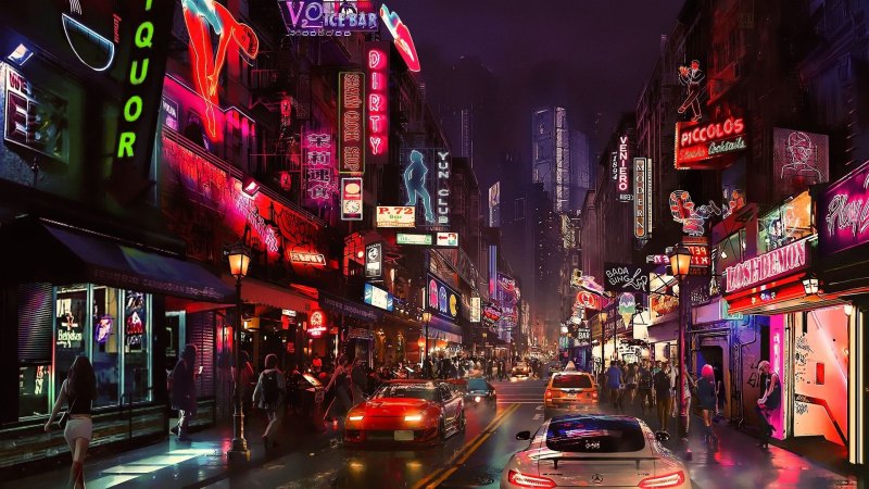 Cyberpunk 2077 город 4k Neon
