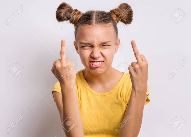 Angry girl Middle finger