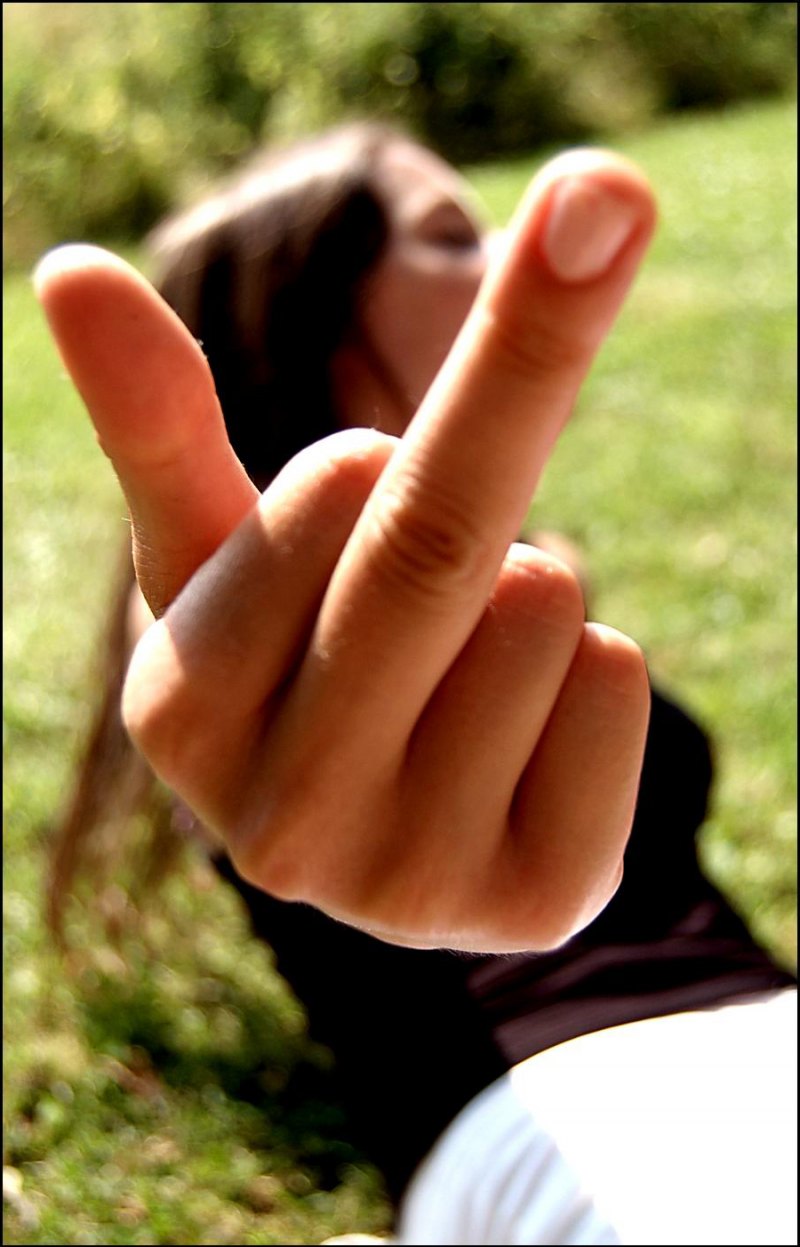 Fat women showing Middle finger