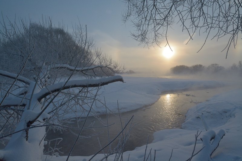 Зима река солнце
