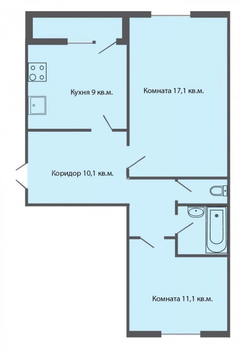 Планировка 2 комнатной квартиры распашонка 54,5 м2