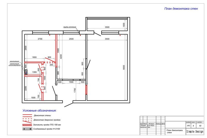 План монтажа и демонтажа перегородок в revit