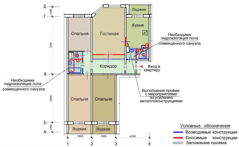 Перепланировка 3х комнатной квартиры в панельном доме 9 этажей
