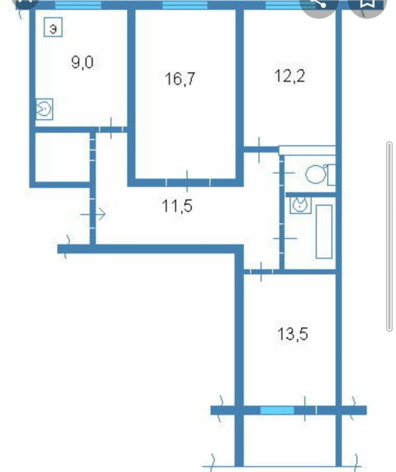 План 3х комнатной квартиры в панельном доме 9 этажей
