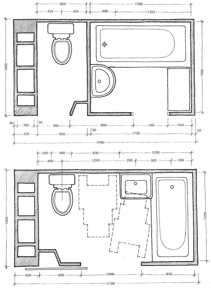 размеры и планировка ванной комнаты