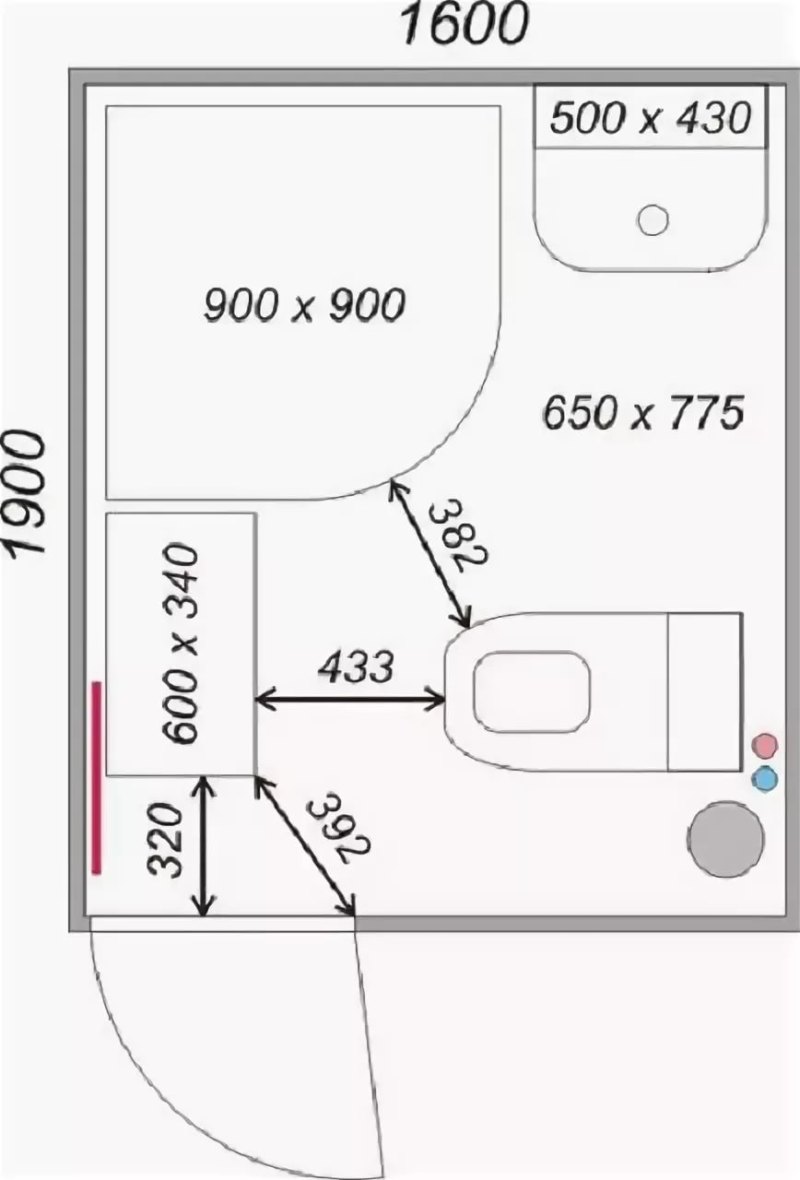 Санузел чертеж стандарт с душевой кабинокой