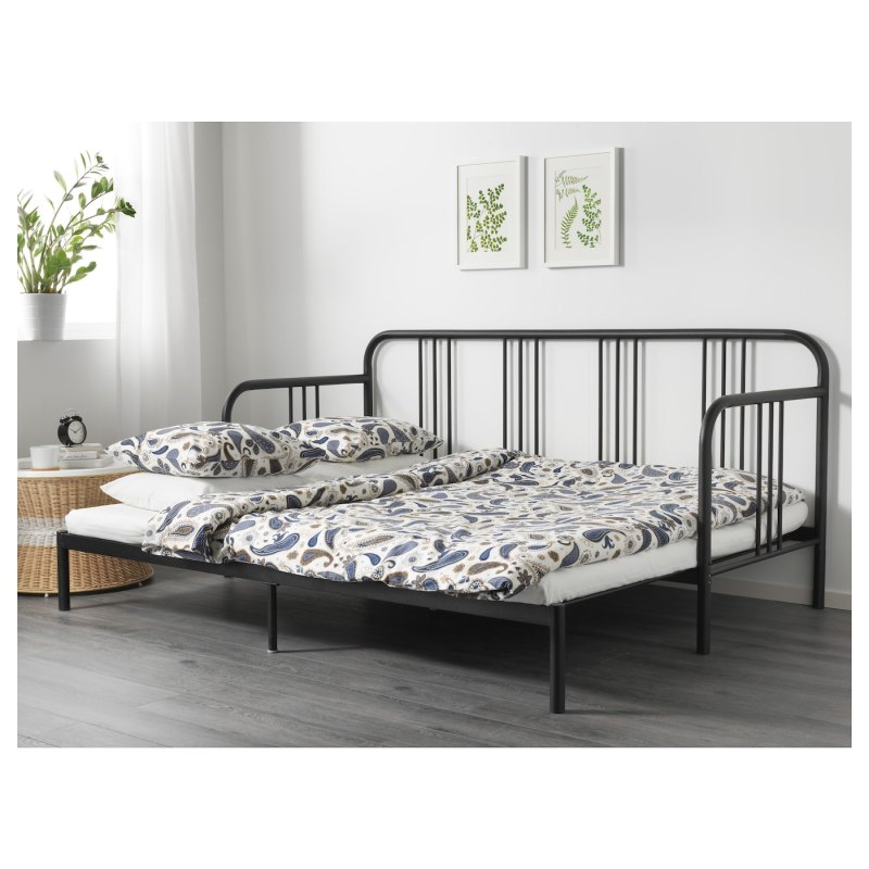Fyresdal ФИРЕСДАЛЬ кушетка с 2 матрасами, черный/МОСХУЛЬТ жесткий80x200 см